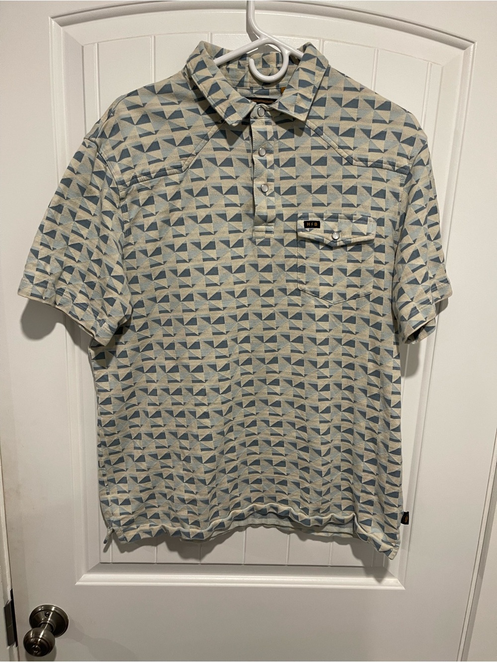 Howler Bros H Bar B Snap Shirt Large Blue Geometric Print Western Pearl Snap